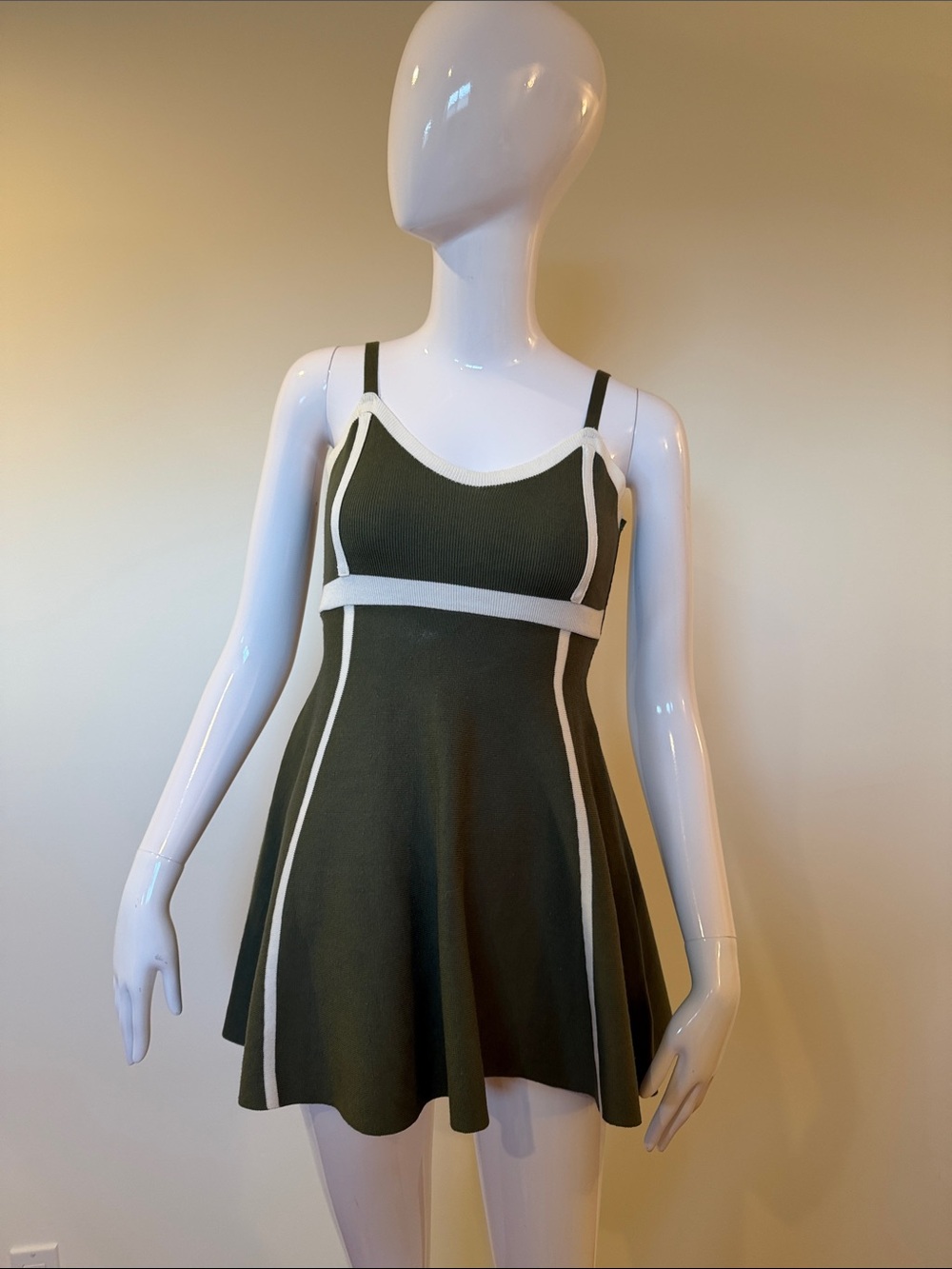 Olive Green Contrast Trim Fit & Flare Mini Dress